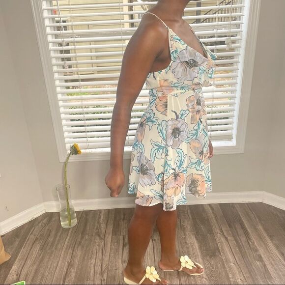 Lulu’s Floral Ruffle Flutter Deep V Lace Up Back Skater Dress - Picture 8 of 14